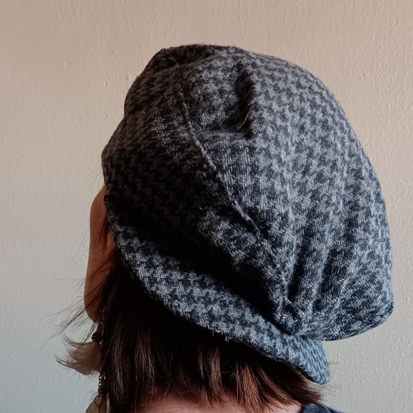 Vintage Gray Houndstooth Beret News Boy Hat, Peaky Blinders Cap Newsboy 50s 60s - Picture 3 of 10